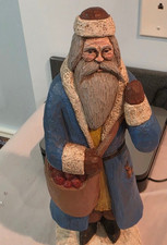 Vintage 1987 Signed Jack Hughes Folk Art Santa Blue Coat Wood Composite picture