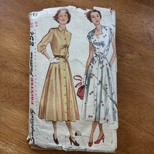 VTG 1948 Simplicity 2443 Dress Sewing Pattern 3/4 Sleeve Size 20 Bust 38 picture