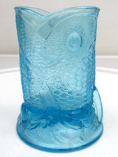EAPG Bryce Higbee Blue Glass Fish Spooner 3.5