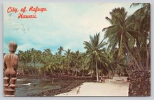Vintage 1968 City of Refuge Hawaii Postcard – Pu'uhonua o Hōnaunau Ki'i Palms picture
