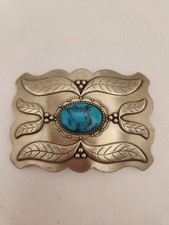 Bell Trading Belt Buckle Nickel Silver Turquoise Scallop Native Southwest US VTG picture
