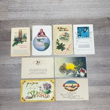 Antique New Year Postcards Set of 8 Vintage 1910-1923 picture