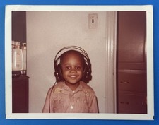 Vintage 1970s African American Boy Headphones Color Snapshot Black Americana picture