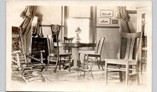 STUDY OR OFFICE INTERIOR c1910 house dorm postcard real photo rppc dining room picture