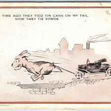 c1910s Comic Anti-Ford Dog Pull Car w/ Tail Postcard Tin Cans Exaggerated A76 picture