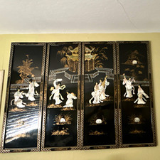 Chinese Black Lacquer Mother-of-Pearl Inlay Figures & Landscape Wall Panels Set picture