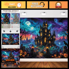 Halloween Spooky Haunted House Backdrop 10x8ft, Scary Cemetery Banner picture