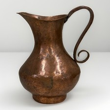 Antique Hand Hammered Copper Pitcher Scroll Handle 8” picture