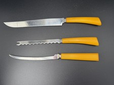 VTG Henry Butterscotch Bakelite Handle Knife Lot (3) Badger Feed Co Promotional picture