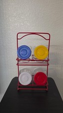 VTG MCM Kitchen Shop Display Stand Glass Jars Lids Penny Candy Spice Rack RARE picture