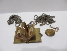 ANTIQUE 1860'S CIVIL WAR ERA SOLDIER TIN TYPE LOCKET PHOTO BOOK CHAIN CHATELAINE picture