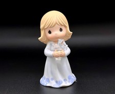Precious Moments Girl Holding Crystal Cross Lavender Dress💎Faith Comfort picture