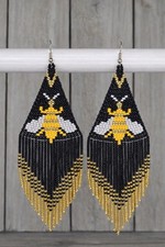 Wixárika Beaded Bee Earrings • Handmade Statement Jewelry • Indigenous Art picture