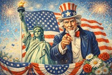 Patriotic Uncle Sam Lady Liberty Independence Day MODERN Postcard A838 picture