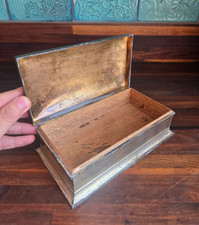 Vintage Japan Silver Plated Cigarette Jewelry Trinket Box Wood Lined HS 6.75