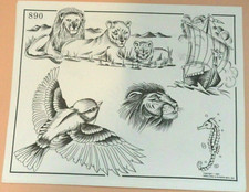 Vintage 1987 RARE Spaulding & Rogers Tattoo Flash Sheet #890 Lions Viking Ship picture