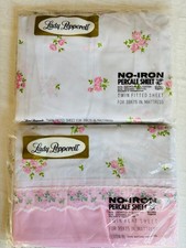 NOS VTG 60'S LADY PEPPERELL PINK LACE TRIM LITTLE FLOWER FLAT&FITTED SHEETS TWIN picture