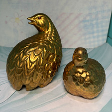 Vintage Japanese Kutani Gold Ceramic Quail Figurine Pair Mid Century Japan MCM picture