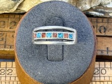 Vintage Native Navajo Sterling Silver Turquoise& Coral Band sz 9.75--2351.26 picture