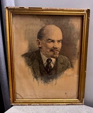 Vintage V. Lenin Propaganda Portrait 1945 Polish Label Old Wall Decor Set picture