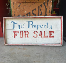 Antique Early Painted Wood Real Estate Property Advertising Sign Great Surface picture