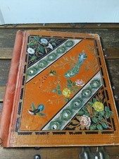Antique 1882 Victorian Scrapbook Album Peacock Floral Embossed Cover Vintage... picture