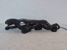 Vintage MCM 1950s Black Panther TV Lamp Sleek Prowling Ceramic Green Eye WORKS picture