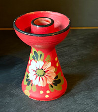 Vintage Italian Pottery Candle Holder MCM Hand Painted Floral Red Redware Italy picture