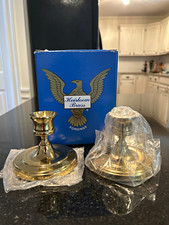 New in Box Heirloom Brass HB-32 Solid Brass Eagle Candle Holders Pair, Boxed Set picture