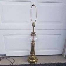 Vintage Underwriters Laboratories Stiffel Heavy Brass Lamp W/ Glass Middle  picture