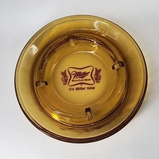 Vintage Marketing Ashtray Miller High Life Beer Amber Glass USA - 6.5 inches picture