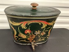 Vintage Metal Lavabo Water Tank - Green/ Tole Painted flowers  picture
