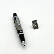 Rolls-Royce RR Logo Ballpoint Pen & Lapel Pin Set Black Chrome Collector Gift picture