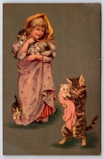 Victorian Girl With Cats Kittens Vintage Embossed Postcard picture