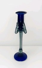 Vintage Baijab Russian Colblt Blue Handblown Glass Candle stick / Candle Holder picture
