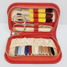 Sewing Kit Mini Vintage Late 1950s Thread, Scissors, Case (Bakelite Tools?) picture