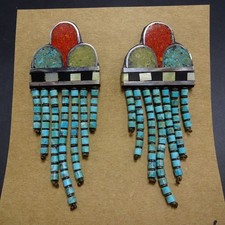 Santo Domingo Pueblo WARREN NIETO Multi Stone Inlay RAINCLOUD Earrings Pierced picture