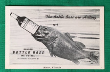 c1940s Fishing Exaggeration Humorous Postcard ~ Bottle Bass ~ Mercer WI picture