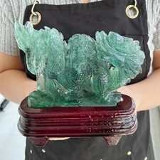 2.27LB Natural top fluorite quartz crystal hand carved dragon healing G8096 picture