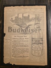 Rare 1908 ORIGINAL Budweiser Beer Newspaper Full Page Ad picture