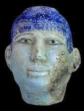 Ancient Egyptian Pharaoh Head Bust Rare Blue Crown Faience Statue Figurine BC picture