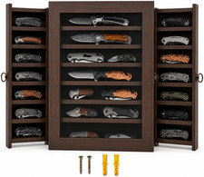 Knife Display Case for Collections, Pine Wood Pocket Knife Display Cabinet with picture