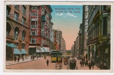 St Louis MO Missouri Vintage Postcard Broadway Street Scene Streetcar Buggies picture