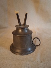 Antique 1840s Pewter Bell Finger Lamp Double Tube Camphene Whale Oil Burner 4.5