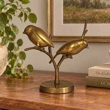 VTG MCM Brass Birds On Branch Sculpture Jewelry Holder Tree Decor 10x7.25 picture