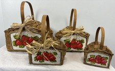 Vtg Strawberry Nesting Baskets *Set Of 4* Painted Raffia Cottage Core Whimsical  picture