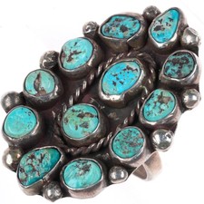 sz9 large vintage Navajo sterling silver turquoise cluster nugget ring picture