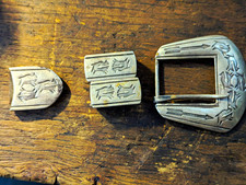 Vintage Old Pawn Heartline Buffalo Native American Silver Belt Buckle Set picture
