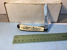 VTG. Schrade USA SC503 Scrimshaw Rare Minks Liner Lock Trapper. Unused picture