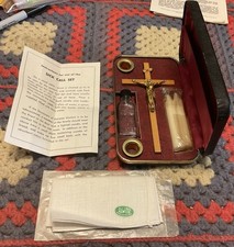 Vintage Catholic Priest Sick Call Last Rites Portable Set Excellent Unused Set picture
